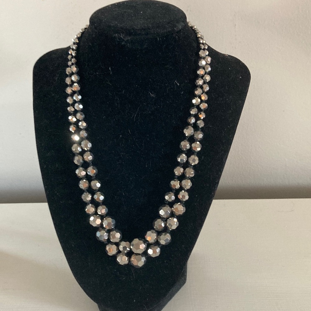 Unique black/gray tone beaded 2-strand necklace - Picture 3 of 6